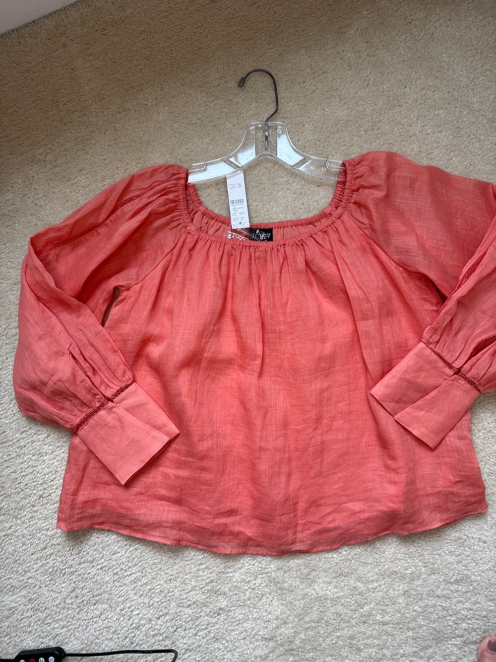 J Crew gathered lace trim top in coral XS. NWT